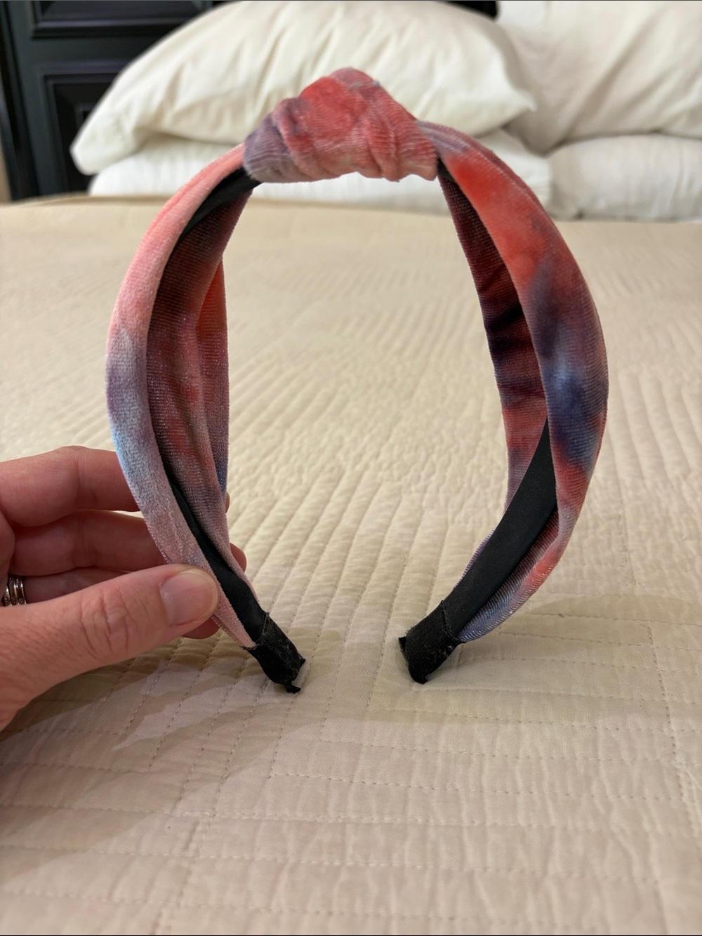 Tie-Dye Knotted Velvet Headband - Pink & Light Purple